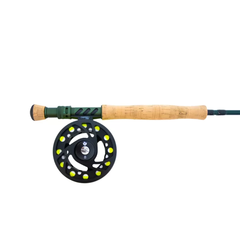 Reel front and cork handle of the OSPREY FIERCE fly fishing combo G2123