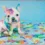 G8011-27 Tapis 2x3, Chiot bulldog joue avec de la peinture