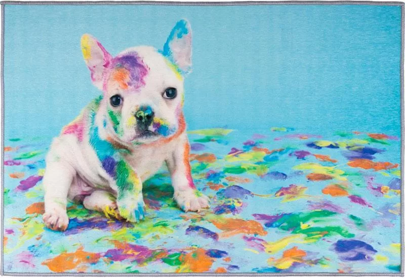 G8011-27 2x3 carpet Bulldog puppy plays with paint