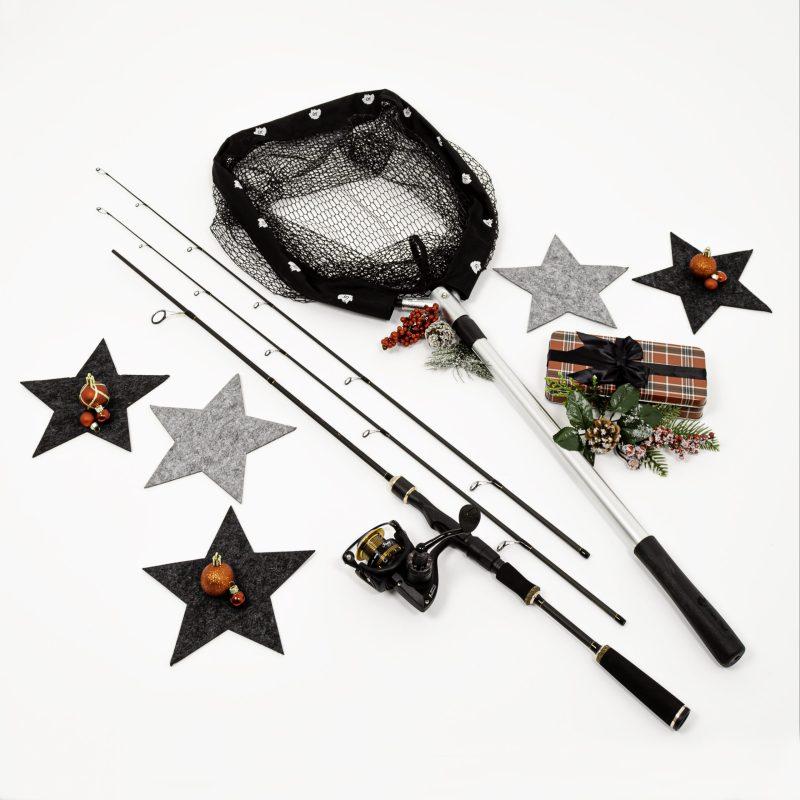 christmas gift idea top of luxury kit includes fishing rod, 2 ratios reel and telescopic net