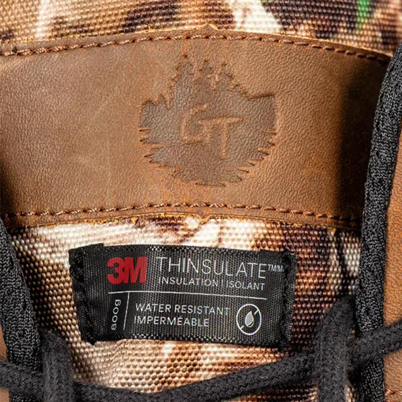 G7126-Botte de chasse homme GRIZZLY, détail de l'isolation, imperméable et logo Green Trail